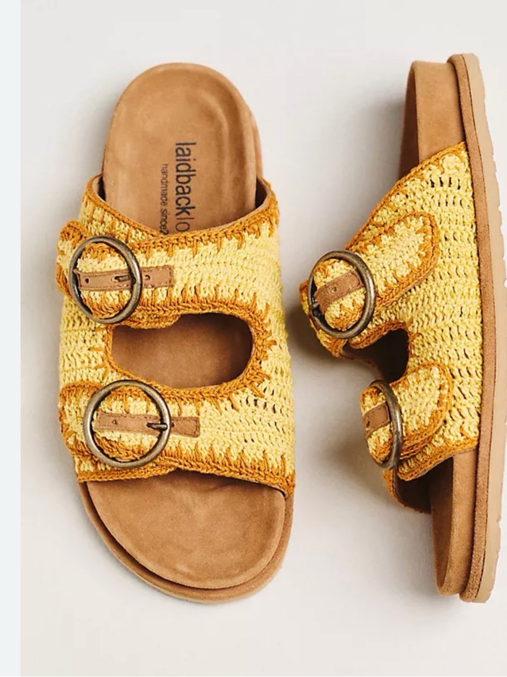 Laidback London Coco Crochet Footbed Sandals - Yellow new size 40/10